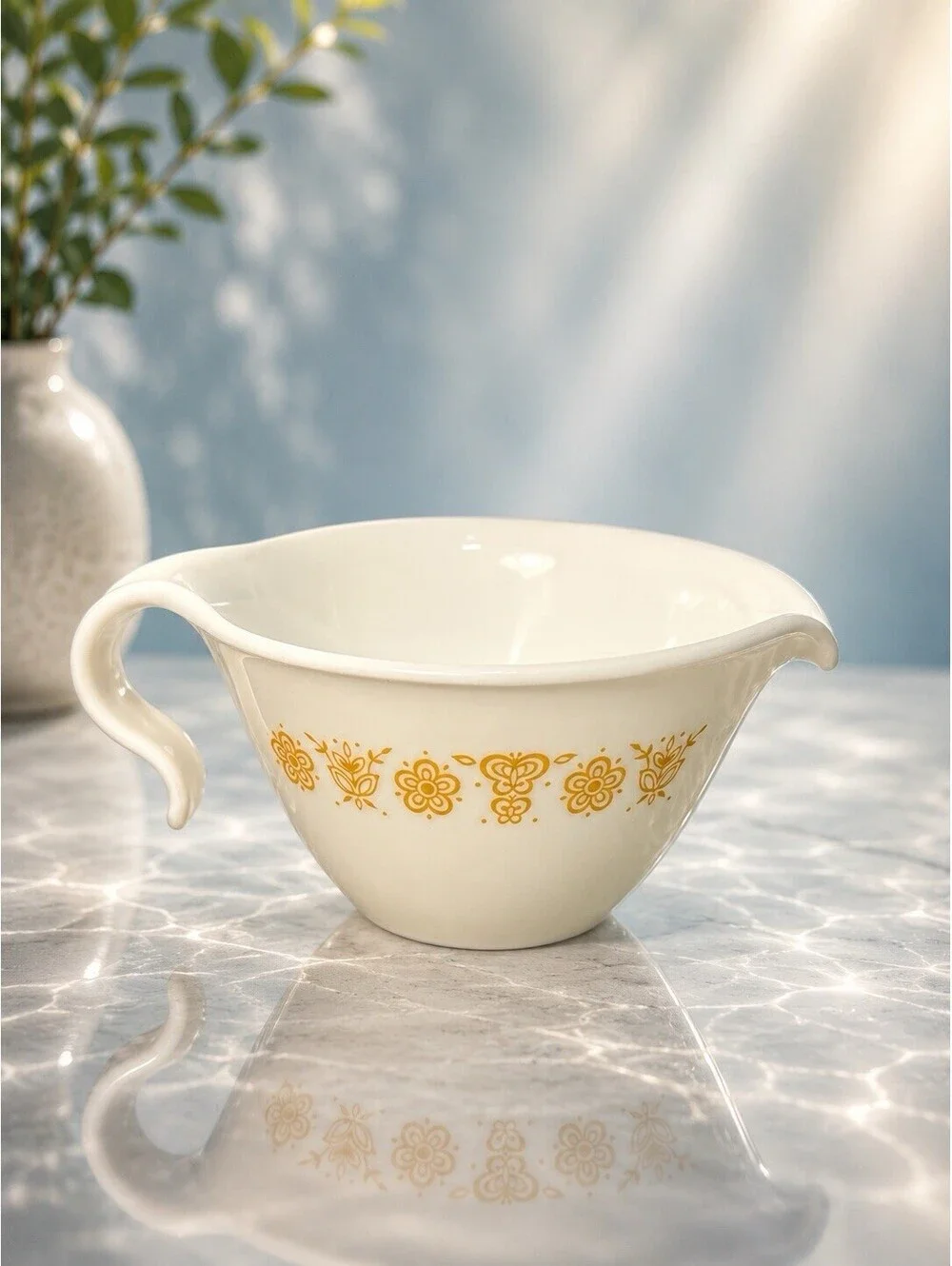 Corelle by Corning 1970s Butterfly Gold Creamer Gravy Boat, 5x2.5”